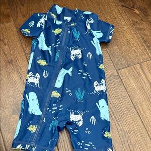 Navy Blue Whale Print Baby Romper